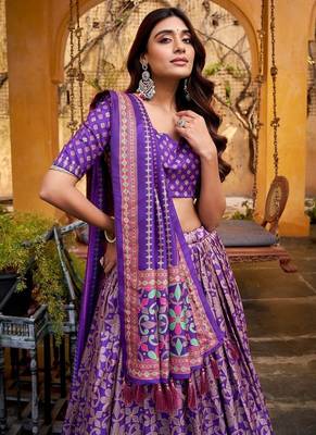 Purple Tasar Silk Iconic Sparkle with Lace Border Lehenga with Choli Dupatta 3