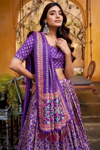 Purple Tasar Silk Iconic Sparkle with Lace Border Lehenga with Choli Dupatta