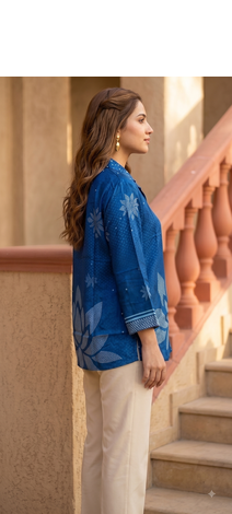 Ethnic Blue Crape Bandhani Printed shirt 2