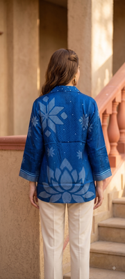 Ethnic Blue Crape Bandhani Printed shirt 4