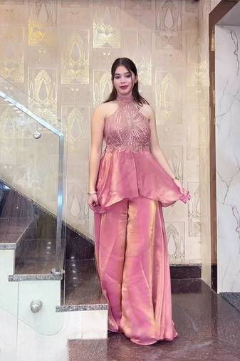 Pink Color Beads Hand Work And Moti Work Silk Blend Salwar Suit