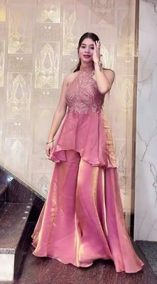 Pink Color Beads Hand Work And Moti Work Silk Blend Salwar Suit 2