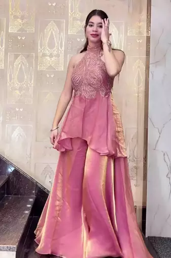 Pink Color Beads Hand Work And Moti Work Silk Blend Salwar Suit