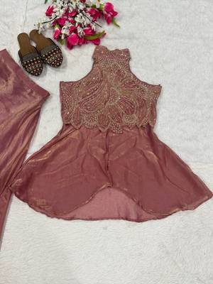 Pink Color Beads Hand Work And Moti Work Silk Blend Salwar Suit 3