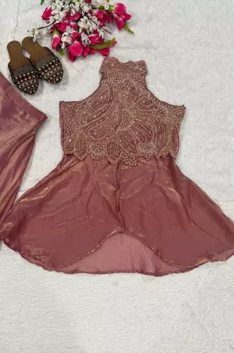 Pink Color Beads Hand Work And Moti Work Silk Blend Salwar Suit