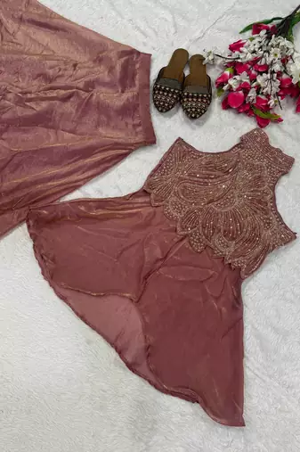 Pink Color Beads Hand Work And Moti Work Silk Blend Salwar Suit