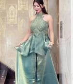 Sky Blue Color Beads Hand Work And Moti Work Silk Blend Salwar Suit