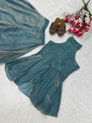 Sky Blue Color Beads Hand Work And Moti Work Silk Blend Salwar Suit 5
