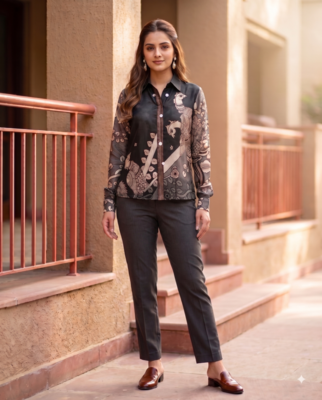 Ethnic Blue Crape Bandhani Printed shirt 1