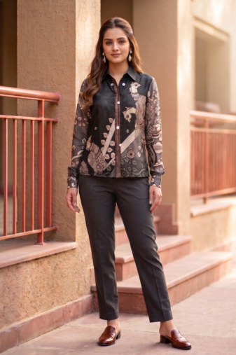 Ethnic Blue Crape Bandhani Printed shirt