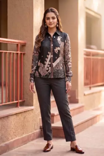 Ethnic Blue Crape Bandhani Printed shirt