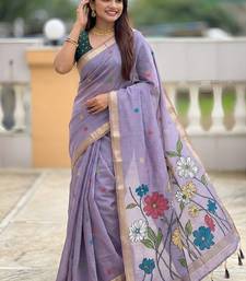 Lavender cotton silk saree with colorful floral weaving pallu with blouse