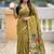 Mehendi cotton silk saree with colorful floral weaving pallu with blouse