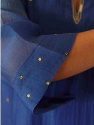 Royal blue chanderi sequin spray kurta set with chanderi bottoms, stitched 4