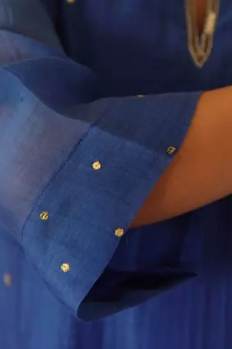 Royal blue chanderi sequin spray kurta set with chanderi bottoms, stitched