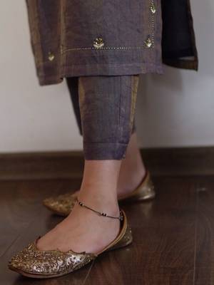 Navy metallic chanderi embroidered kurta set with dupatta, stitched 4