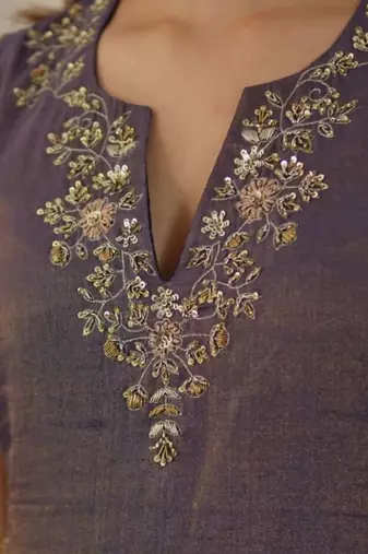 Navy metallic chanderi embroidered kurta set with pants, stitched