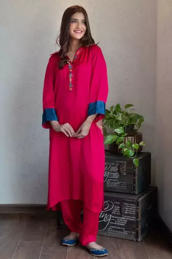 Modal embroidered kurta set with pants, stitched