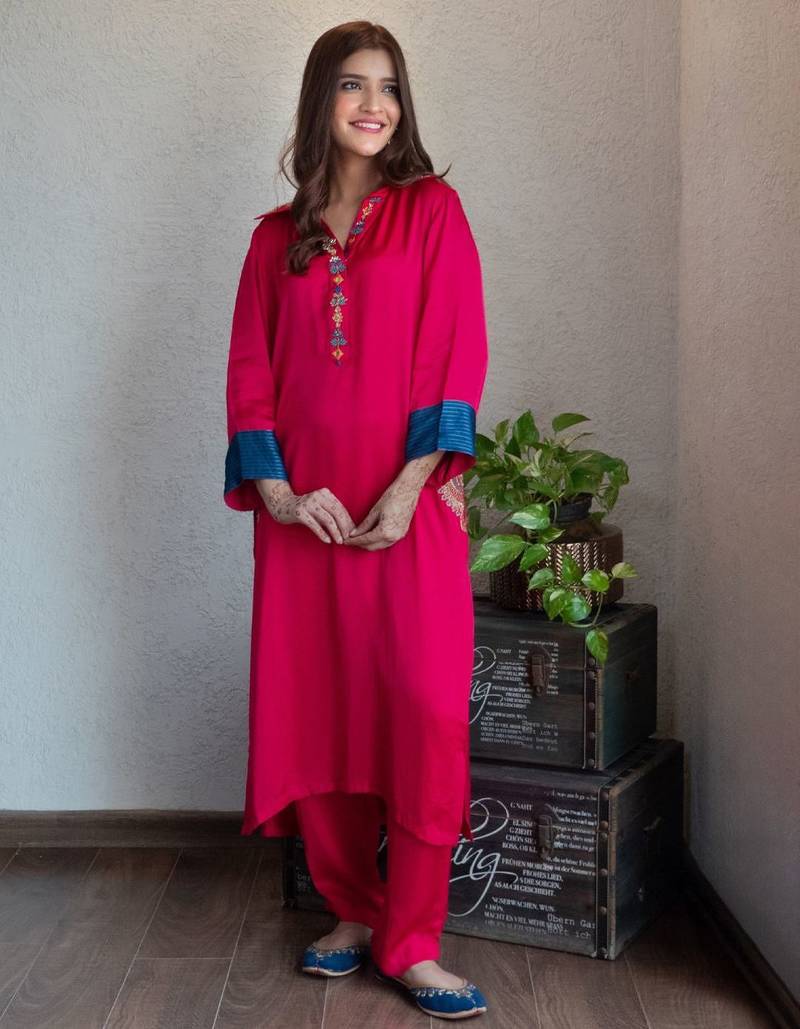 Modal embroidered kurta set with pants, stitched