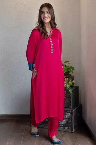 Modal embroidered kurta set with pants, stitched