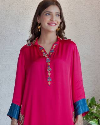 Modal embroidered kurta set with pants, stitched 3