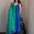 Blue green colorblock chanderi kurta set, stitched