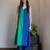 Blue green colorblock chanderi kurta set, stitched