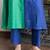 Blue green colorblock chanderi kurta set, stitched