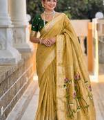 Lemon cotton silk saree with colorful floral weaving pallu with blouse