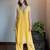 Yellow chanderi mirrorwork kurta set with pants, stitched