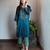 Teal mashru embroidered kurta set with wide-leg pants, stitched