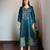Teal mashru embroidered kurta set with wide-leg pants, stitched