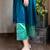 Teal mashru embroidered kurta set with wide-leg pants, stitched