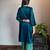 Teal mashru embroidered kurta set with wide-leg pants, stitched