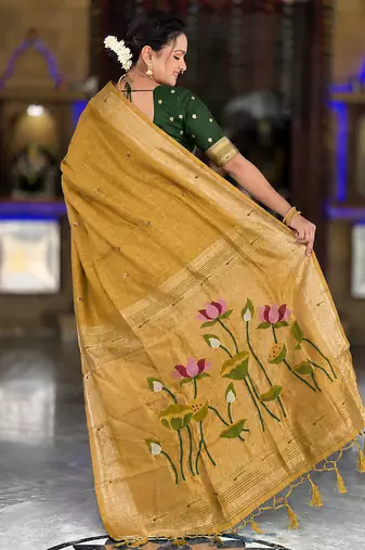 Lemon cotton silk saree with colorful floral weaving pallu with blouse