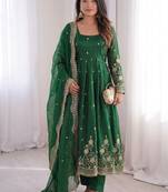 Heavy fendy silk embroidered sequince work wedding kurta set