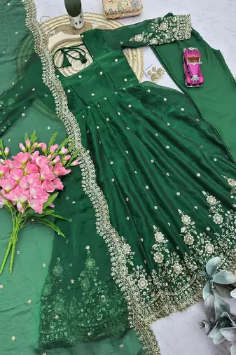 Heavy fendy silk embroidered sequince work wedding kurta set