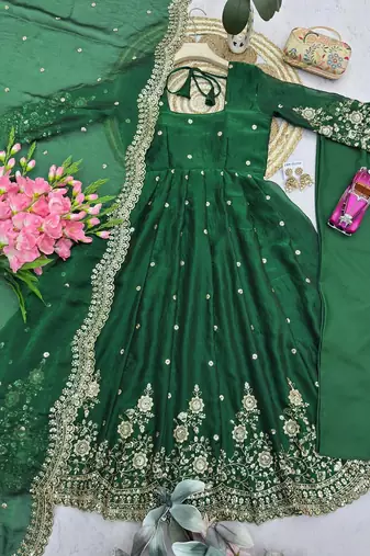 Heavy fendy silk embroidered sequince work wedding kurta set
