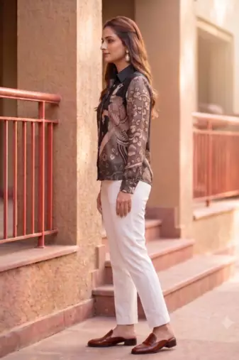 Ethnic Blue Crape Bandhani Printed shirt