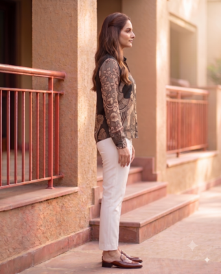 Ethnic Blue Crape Bandhani Printed shirt 3