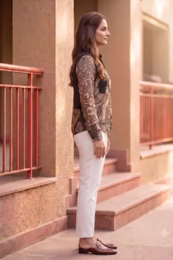 Ethnic Blue Crape Bandhani Printed shirt