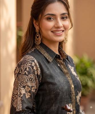 Ethnic Blue Crape Bandhani Printed shirt 4