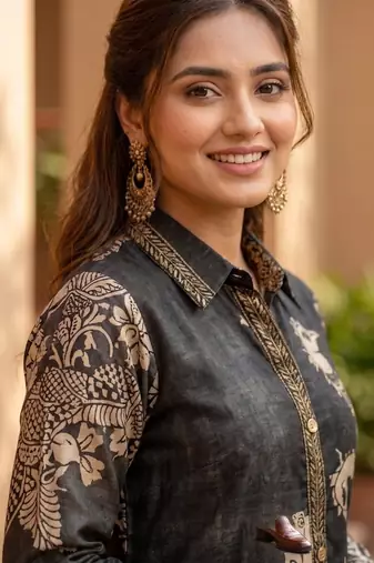 Ethnic Blue Crape Bandhani Printed shirt