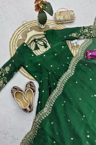 Heavy fendy silk embroidered sequince work wedding kurta set