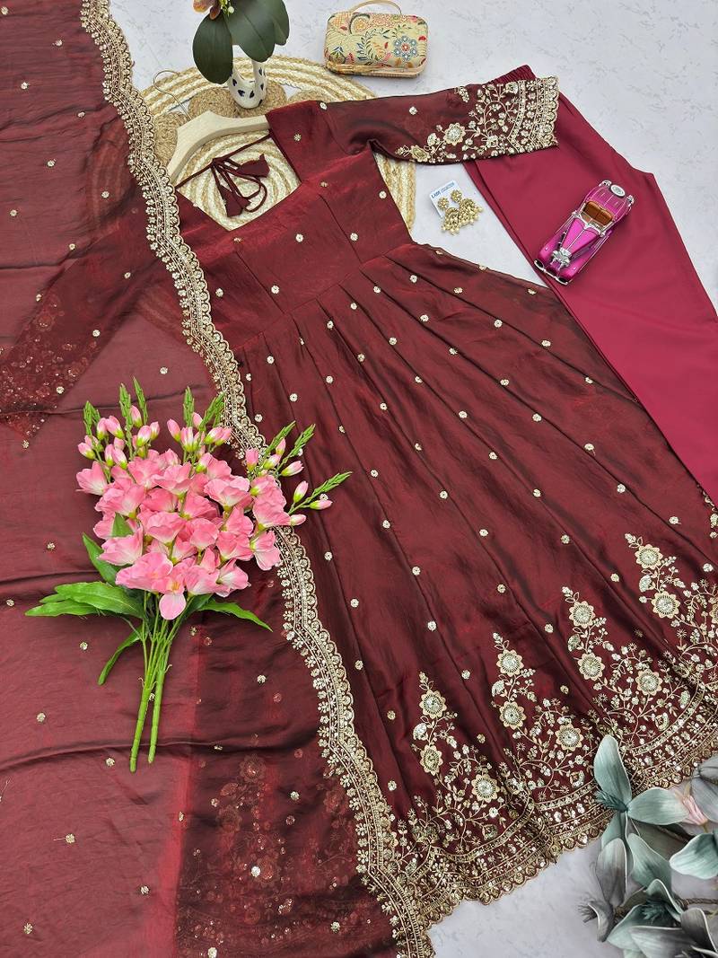 Heavy fendy silk embroidered sequince work wedding kurta set