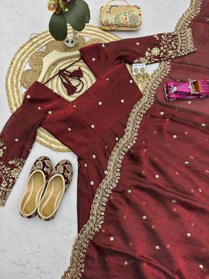 Heavy fendy silk embroidered sequince work wedding kurta set 4