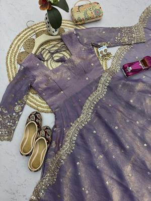 Heavy fendy silk embroidered sequince work wedding kurta set 5