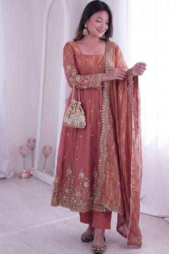 Heavy fendy silk embroidered sequince work wedding kurta set