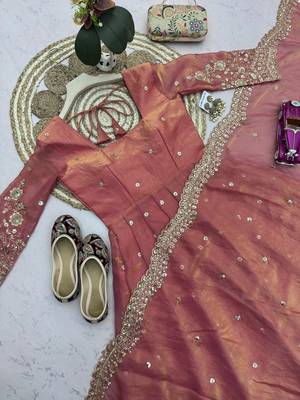 Heavy fendy silk embroidered sequince work wedding kurta set 5