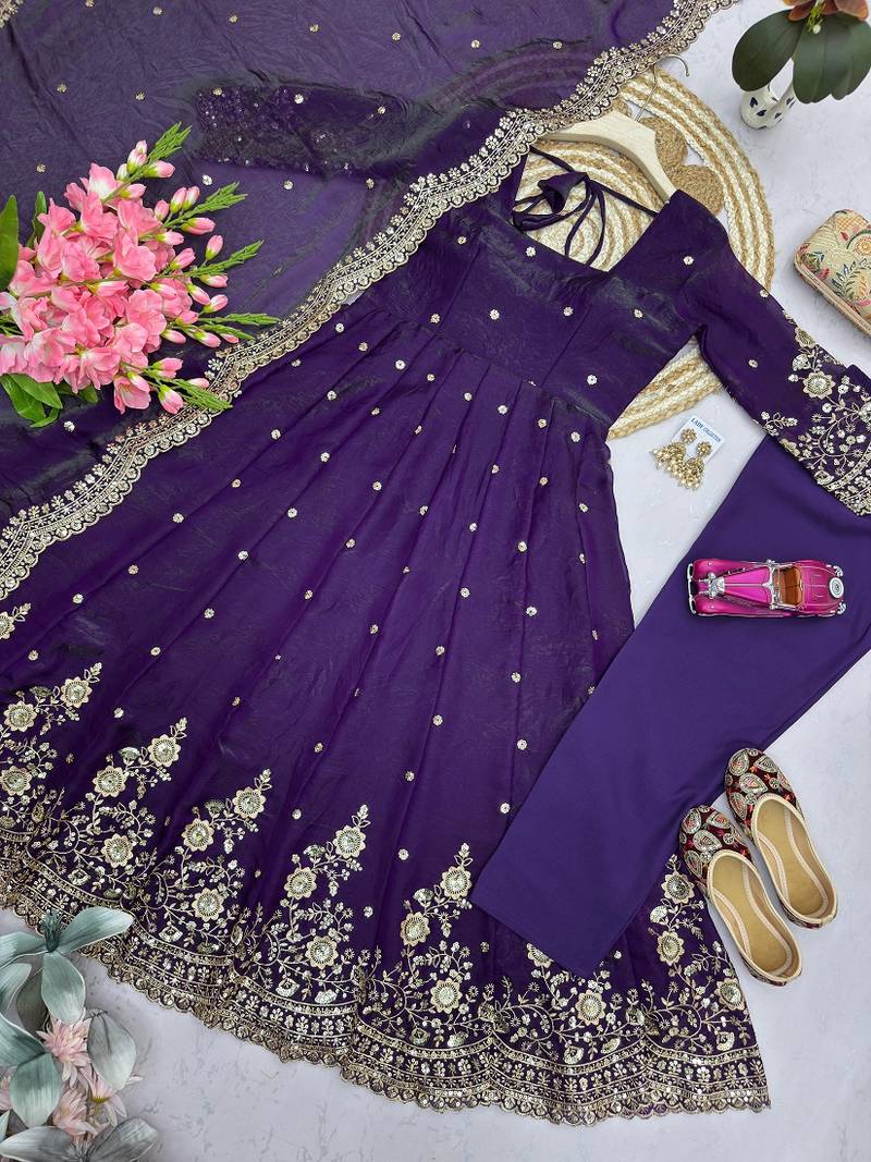 Heavy fendy silk embroidered sequince work wedding kurta set